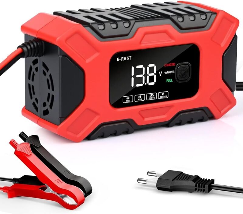 Autobatterieladegerät, 12V 6A LiFePO4 Motorradbatterieladegerät mit automatischer Reparaturfunktion und LCD-Display, int...