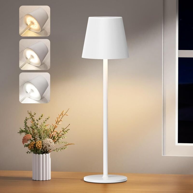 Kabellose Schreibtischlampe, dimmbare Schreibtischlampe, LED-Akku mit 3 Farbtemperaturen, stufenloses Dimmen, wiederaufl...