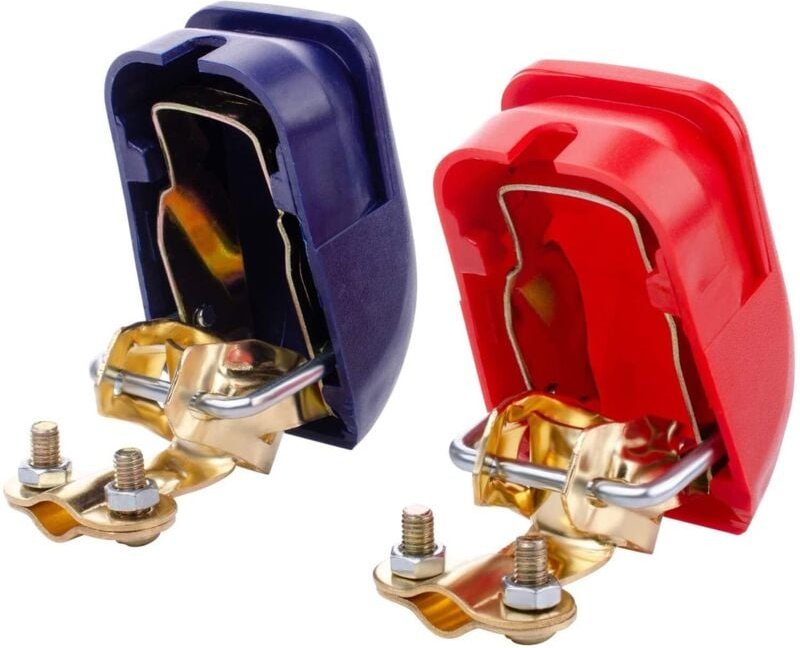 Schnellkupplungsstecker-Paar, Batterie-Schnellanschlussklemmen mit roter (+) und blauer (-) Abdeckung