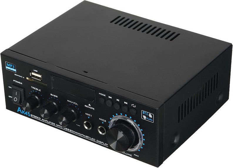 Bluetooth-Leistungsverstärker U-Disk-Leistungsverstärker Zweikanal-Leistungsverstärker 40WX2 AK45 12-240V Fantablau