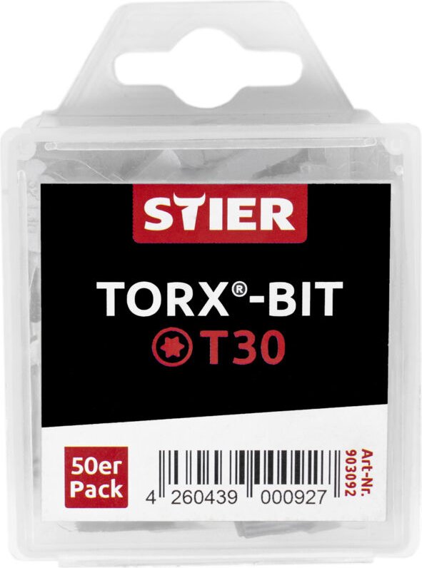STIER TORX-Bit-Großpackung T30, Länge 25 mm, Profi Werkzeug, leistungsstark & langlebig, in Plastikbox, Bits, torx Bit