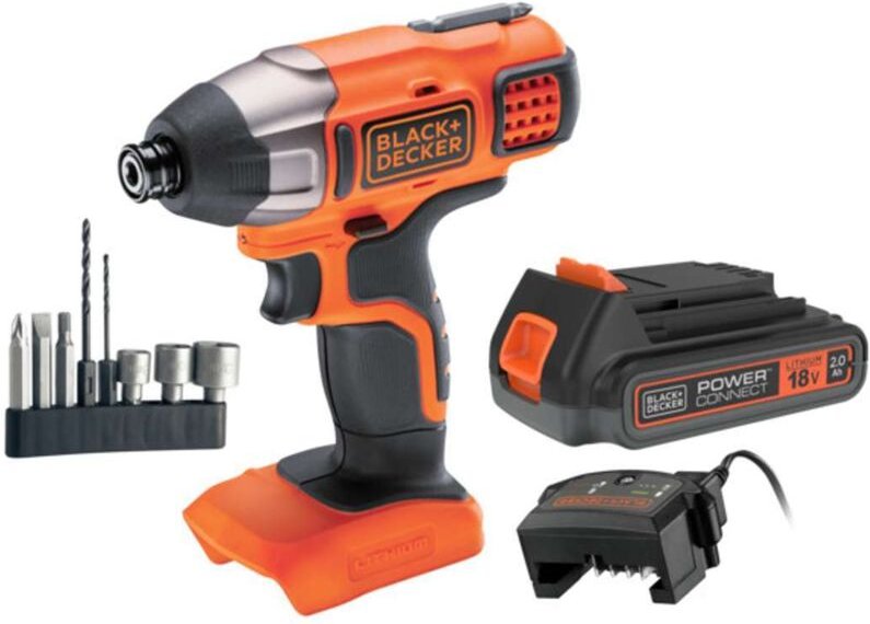 BLACK+DECKER Werkzeug - 18V Akku-Schlagschrauber mit Zubehör, 1x Akku 2,0 Ah Li-Ion, Ladegerät BDCIM18D1A-QW