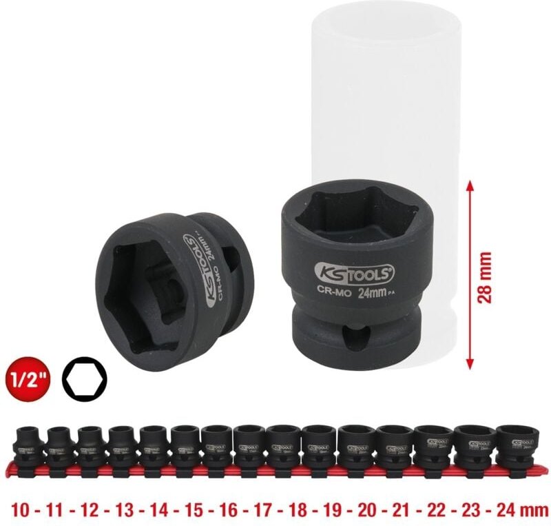 KS Tools 1/2 Sechskant-Kraft-Stecknuss-Satz, extra kurz, 15-tlg