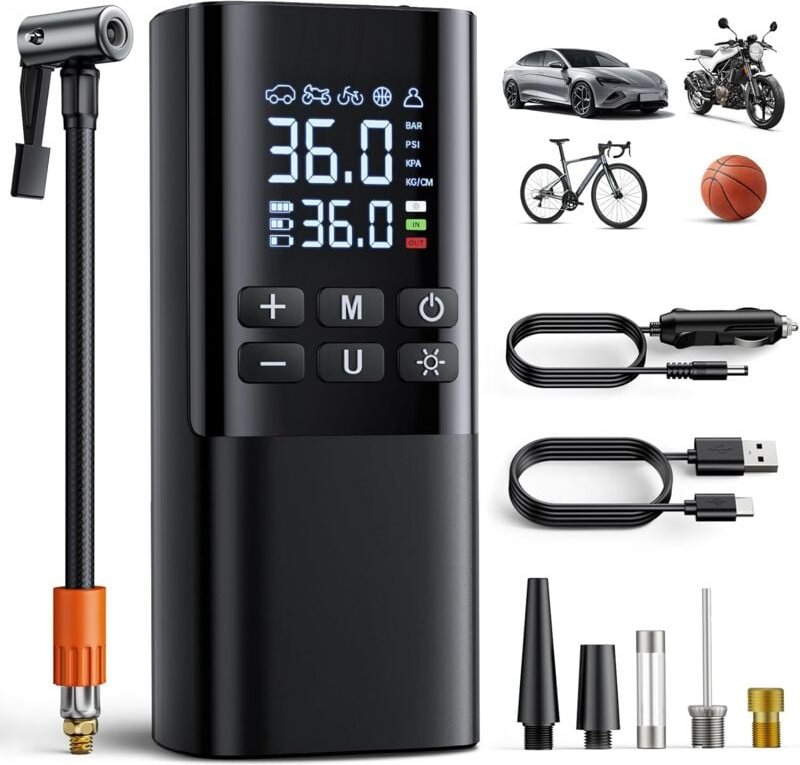 Tragbarer Mini-Luftkompressor, kabelloser Reifenfüller mit 150 PSI und 6000-mAh-Akku für Autos, elektrische Pumpe für Fa...