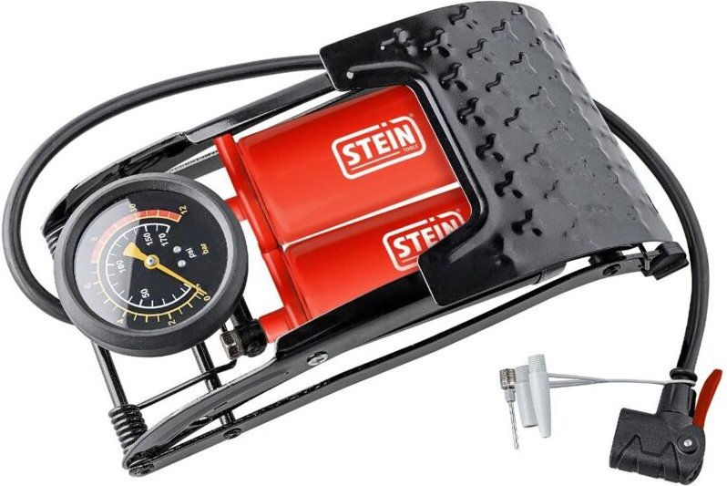 Doppelkolben-Fußpumpe (12 bar) mit Manometer und Zubehör