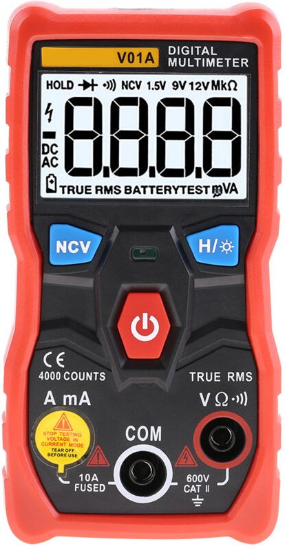 ANENG V01A True RMS Digitalmultimeter mit automatischer Bereichswahl, AC/DC Strom-, Spannungs- und Ohm-Tester (Rot)