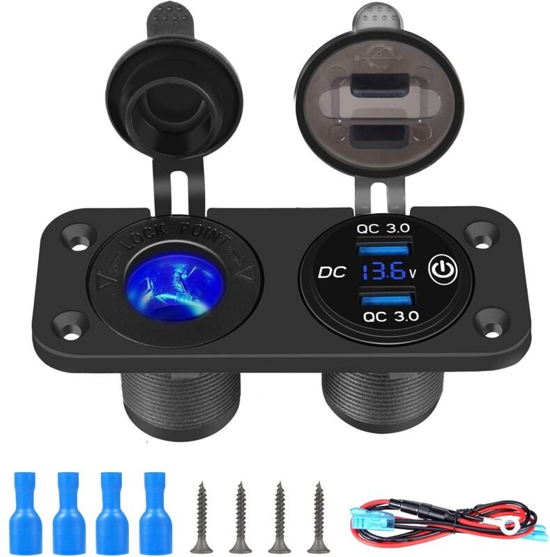 Ccykxa - QC3.0 USB-Autoladegerät, 12 V/24 v, Zigarettenanzünder-Buchse mit Touch-Schalter und USB-Ladebuchse, schnell, w...