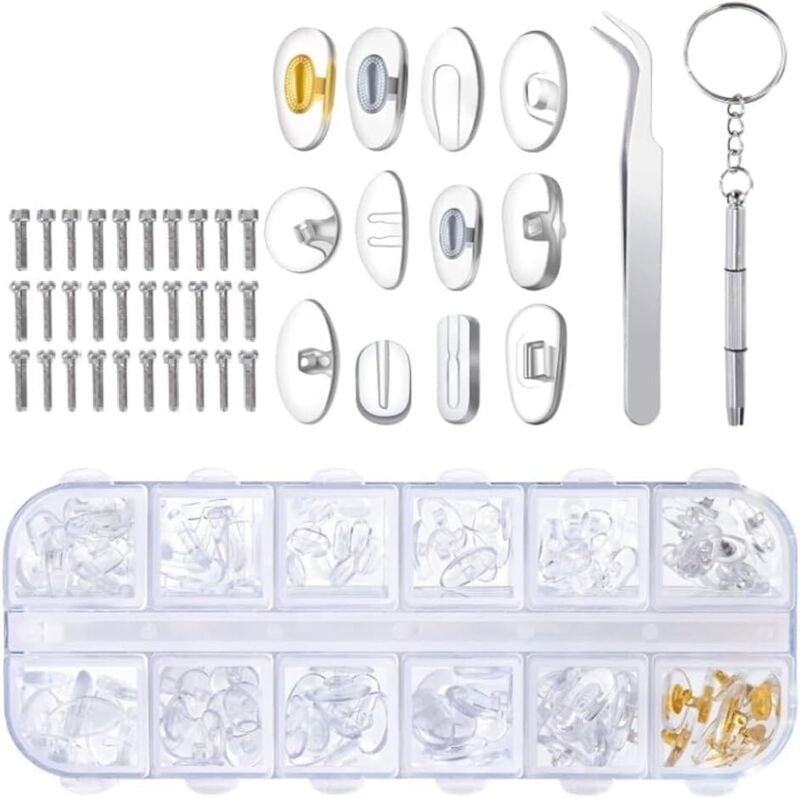 12 Stile 60 Paar Brillen Nasenpads Brillen Reparatur Set mit 30 Schrauben Pinzette Kleiner Schraubendreher für Brillen L...