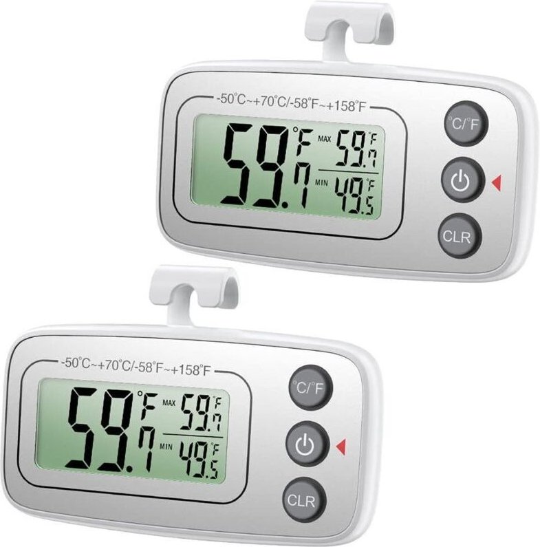 Kühlschrankthermometer, 2er-Pack digitale Gefrierschrankthermometer, verbessertes Kühlschrankthermometer mit großem LCD-...