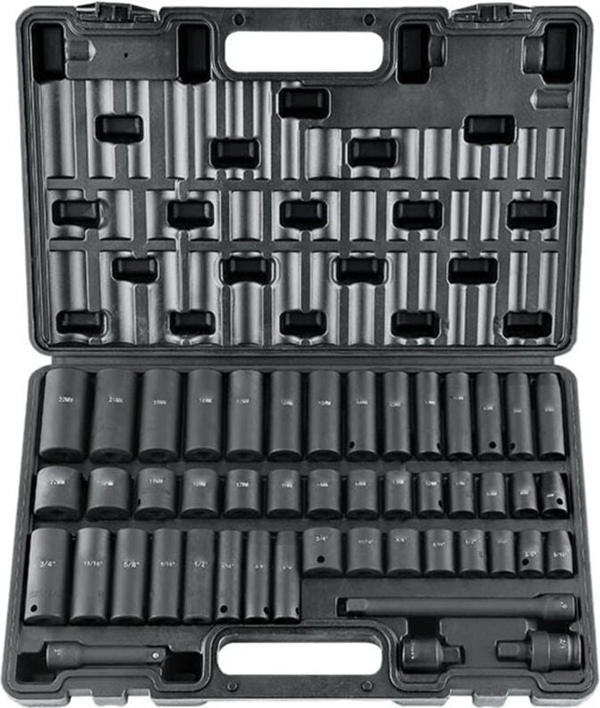 3/8'-Antrieb Schlagschrauber-Steckschlüsselsatz, 48-teilig, sae und metrisch, 6-kant Cr-V, Antriebsverlängerung, für Boh...