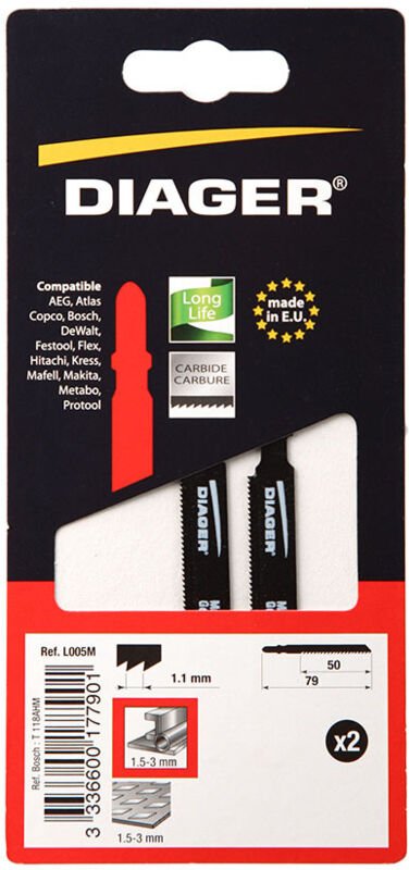 Pack von 2 Sägeblättern für Stichsäge mit Hartmetallzähnen - L005M