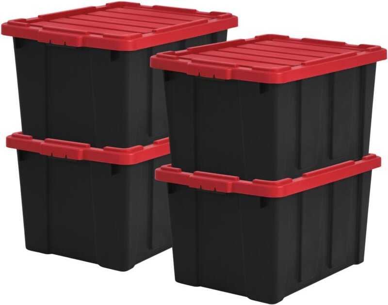 Iris Ohyama Heavy Duty Organisation Boxes, 68L, 4er-Set, Rot, Groß, Robust, Stapelbar, Aufbewahrungsbox, Für Garage, Reg...