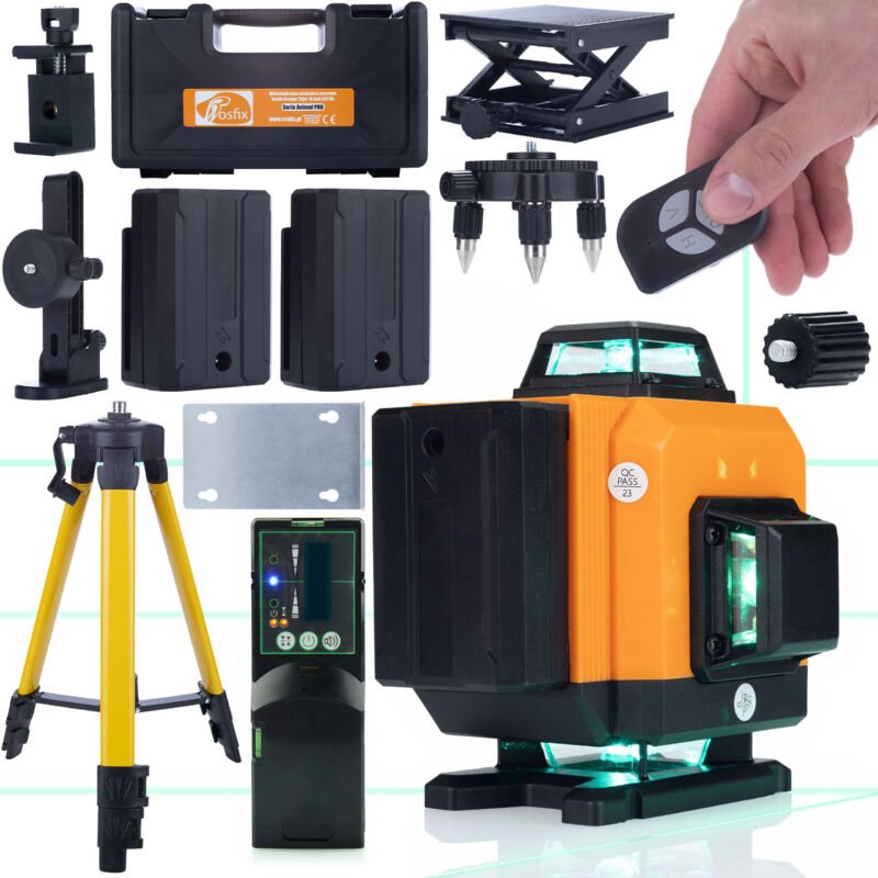 Rosfix Orange Tiger ROT16L – Kreuzlinienlaser mit 16 Linien 360° Sichtbarkeit, IP54 Mit Stativ (43-120 cm) und Empfänger...