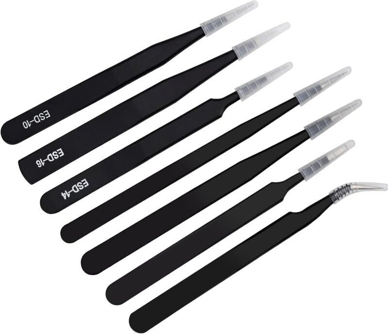 7-teiliges Set antistatischer Pinzetten, ESD-Präzisionspinzetten, Edelstahl für Kosmetik, Schmuck, Bastelarbeiten und El...