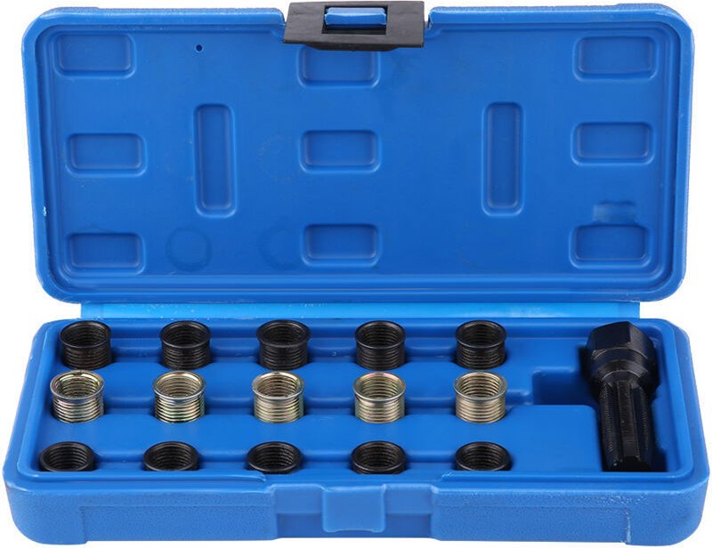 16-teiliges Zündkerzengewinde-Reparaturset, Gewindegröße M14 x 1,25 mm, Gewindebohrergröße M16 x 1,25 mm, mit Tragekoffe...