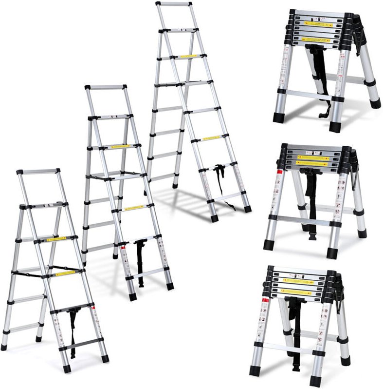 Randaco Teleskopleiter Alu Leichtgewicht Rutschfester 1,7m+2,0m Silber Multifunktionsleiter Mehrzweckleiter Ausziehbare ...