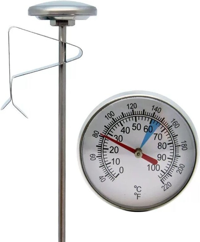 BEBUSINGOTO Milchthermometer aus Edelstahl mit Klemmen und Sonde für Kaffee, Marmelade und Flüssigkeitsaufschäumen