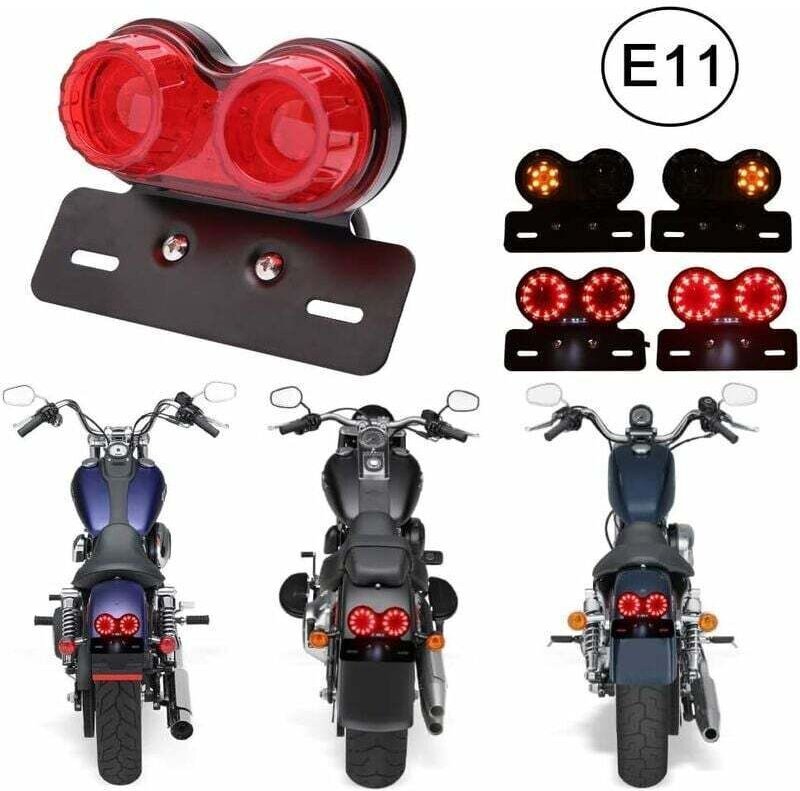 1 Stück 40 LED (Rot) Doppelte Motorrad-Rückleuchte, Bremslicht, Blinker, Fahrlicht mit Kennzeichenhalterung für Straßenm...