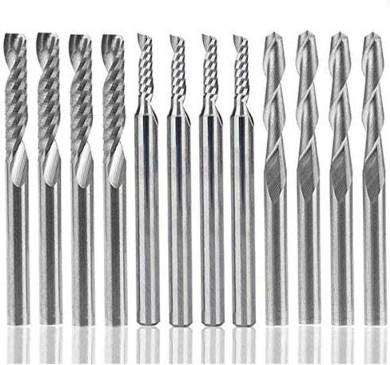 12-teiliges Wolframkarbid-Schaftfräser-Set, 4 Stück 1/8 Zoll Doppelnut-CNC-Fräser-Werkzeuge + 8 Stück Einzelnut-Schaftfr...
