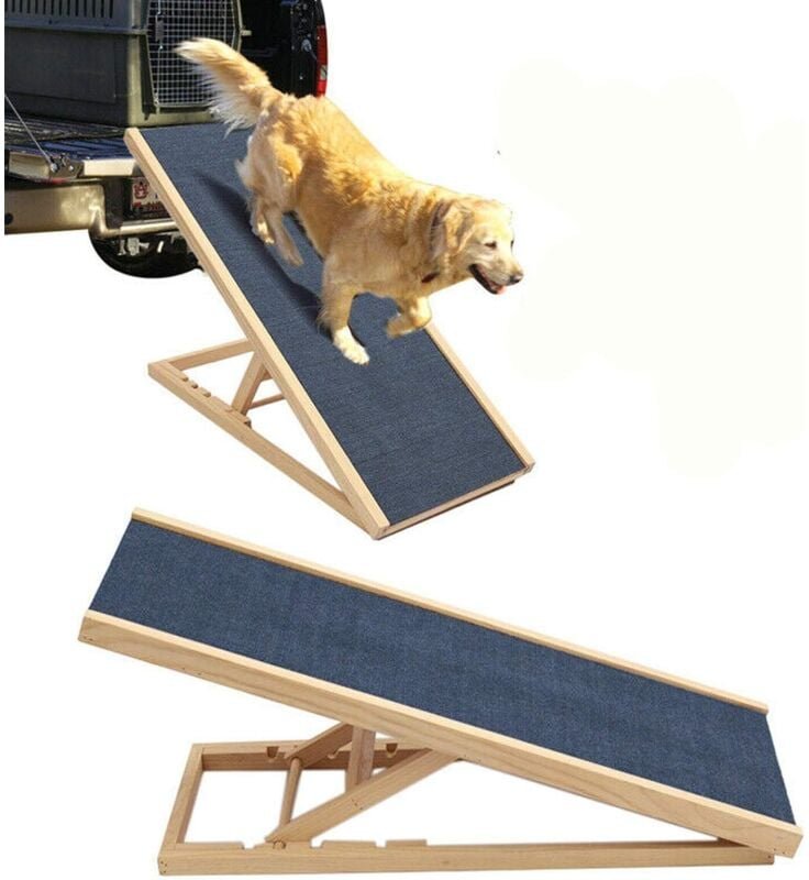 Dayplus - Neu 100cm Lang Hölzerne Hundetreppe Hunderampe für Auto Höhenverstellbar Hunderampe Für Auto Für Großen Hund H...
