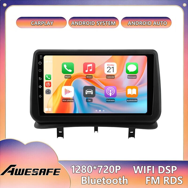 AWESAFE Autoradio Android 13 für Renault Clio 3 (2005–2014) 2GB+64GB 9'' Touchscreen CarPlay GPS Bluetooth Android Auto