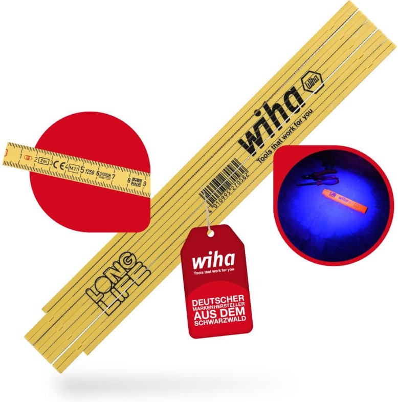 Gliedermaßstab Longlife® 2 m metrisch, 10 Glieder (27058) gelb - Wiha