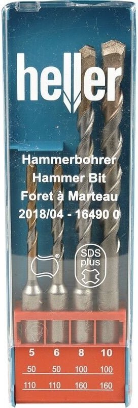 Tools Bionic 16490 0 Hartmetall Hammerbohrer-Set 4teilig 5 mm, 6 mm, 8 mm, 10 mm SDS-Plus 1 - Heller