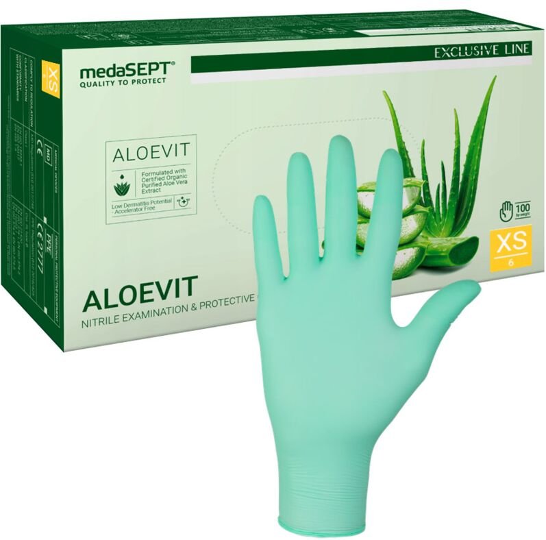 Nitrilhandschuhe XS grün mit Aloe Aloevit medaSEPT 100 Stück.