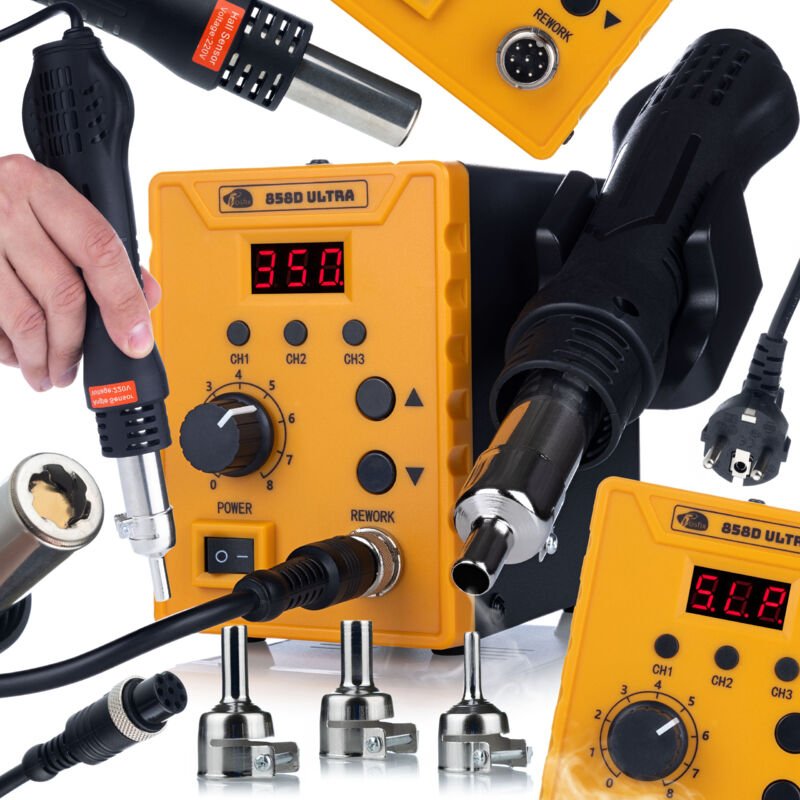 Rosfix 858D – Heißluft-Lötstation 700W, 100-500°C, 120 l/min 3 Speicher, 3 Düsen Elektronikbearbeitung, Kunststoffschwei...