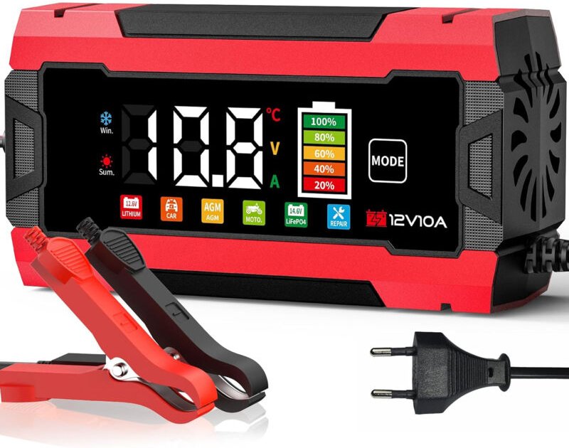 10-A-Autobatterieladegerät, 12-V-10-A-LiFePO4-Motorradbatterieladegerät mit automatischer Reparaturfunktion, 6 Batteriew...