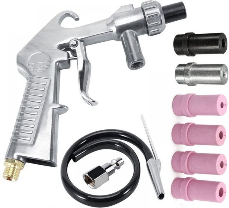 Druckluft-Sandstrahlpistole mit 1 m Zufuhrschlauch, Sandstrahlpistole mit 3 x 6 mm Keramik-, Metallic-weißen und schwarz...