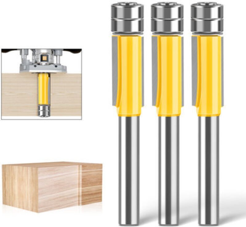 Bündigfräser mit 6 mm Schaft, Nutfräser, Bündigfräser mit doppelter Kugellagerung am Kopf (Schneiddurchmesser: 9,52 mm)