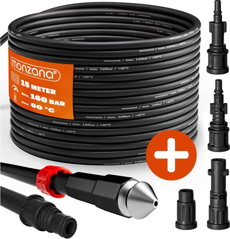 DEUBA® Rohrreinigungsschlauch 15m 160 Bar 4 Adapter Hochdruckreiniger Kärcher K2 K3 K4 K5 K6 K7 Rohrreinigungsset Abflus...