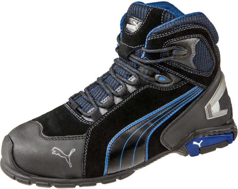 Puma Safety Shoes - Sicherheitsstiefel Rio Black Mid Gr. 40 schwarz/blau Leder S3 src EN20345