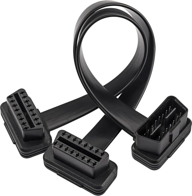 0,3 m langes, 16-poliges OBD-II-Verlängerungskabel (Flachkabel), OBD2-Stecker auf zwei Buchsen (Adapterkabel), OBDII-Y-S...