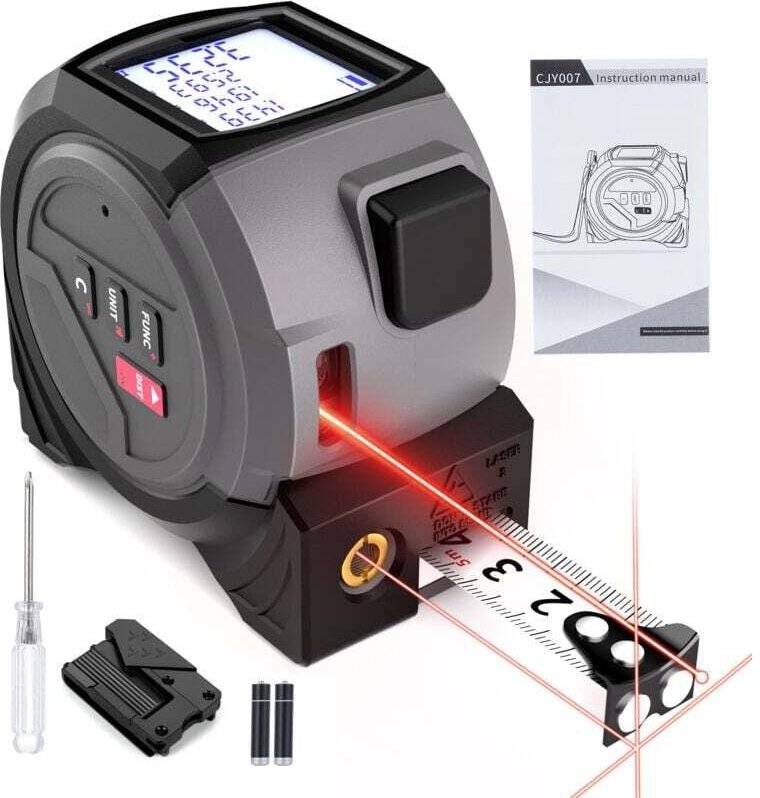 3-in-1-Laser-Entfernungsmesser, 5 m langes wiederaufladbares Maßband, Messwerkzeug mit beweglichem Magnethaken und 40 m ...
