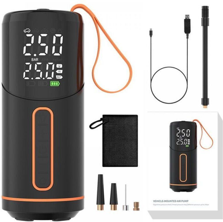 Elektrische Luftpumpe, 150 PSI, batteriebetriebener tragbarer Kompressor mit Display und LED-Licht für Autos, Motorräder...