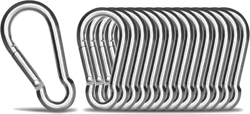 12 Stück – M5 304 Edelstahl-Karabiner – kleiner Edelstahl-Karabiner zur Befestigung, 90 kg Tragkraft, Karabinerhaken für...