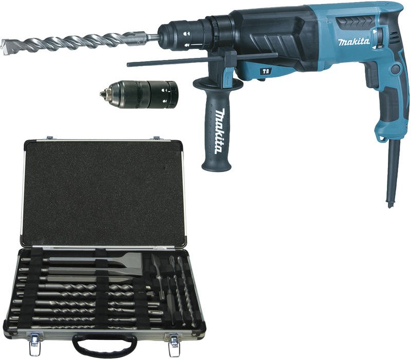 Makita - Bohrhammer HR2630TX 800 Watt sds Plus+17 tlg. Bohr-u. Meißelkassette