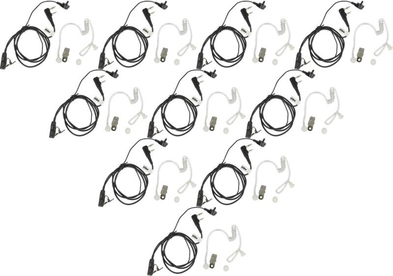 vhbw 10x Headset kompatibel mit Kenwood TK-373G, TK-372, TK-373, TK-372G, TK-370G Funkgerät - schwarz, Transparenter Aku...