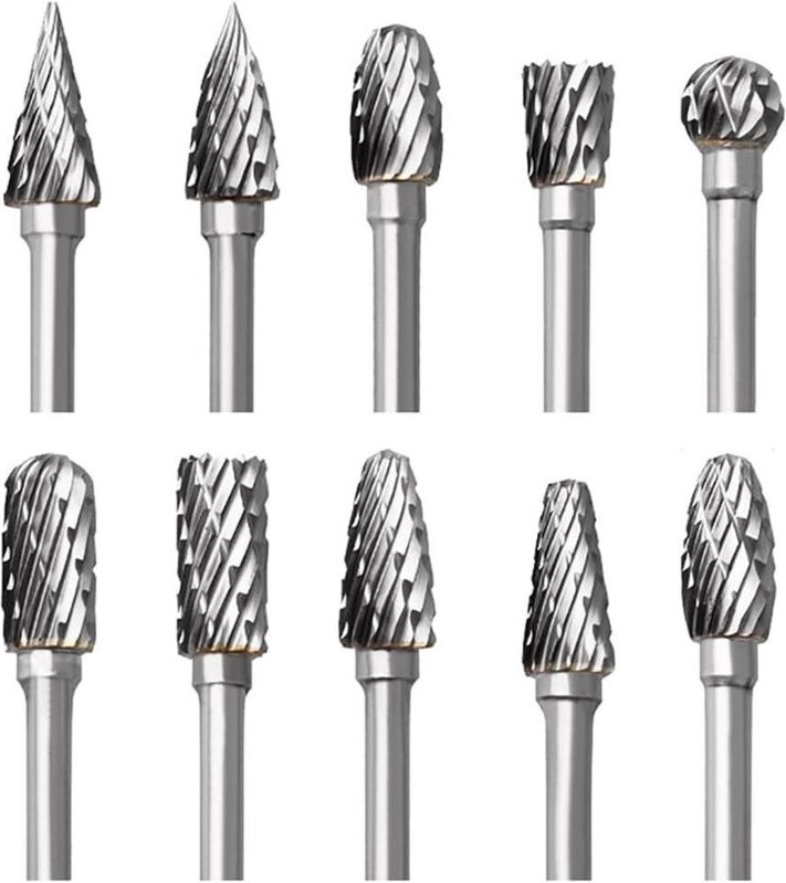 Wolframkarbid-Rotationsfräser-Set für Dremel, 10-teiliges Set mit doppelt verzahnten Hartmetall-Fräsern und 1/8"-Schaft ...