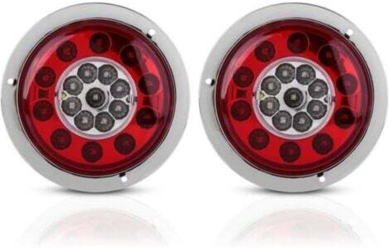 2 Stück 12V-24V DC Paar 4,3 Zoll Rund 19 LED LKW Anhänger Bremslicht Blinkrücklicht Chromring Doppelfarbe für Lastwagen ...