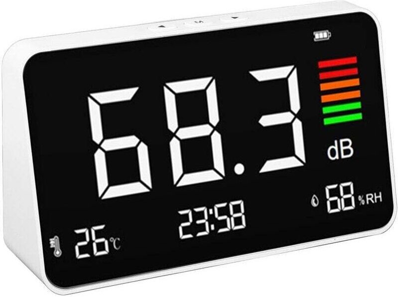 3-in-1 Digitaler Schallpegelmesser mit Temperatur- und Feuchtigkeitsanzeige, LED-Display für Zuhause, Schlafzimmer, Bibl...