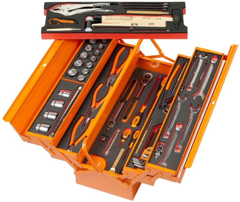Bahco Cantilever-Werkzeugkasten aus Metall mit Schaumstoffeinlagen, Allzweck-Werkzeugsatz - 69-tlg.