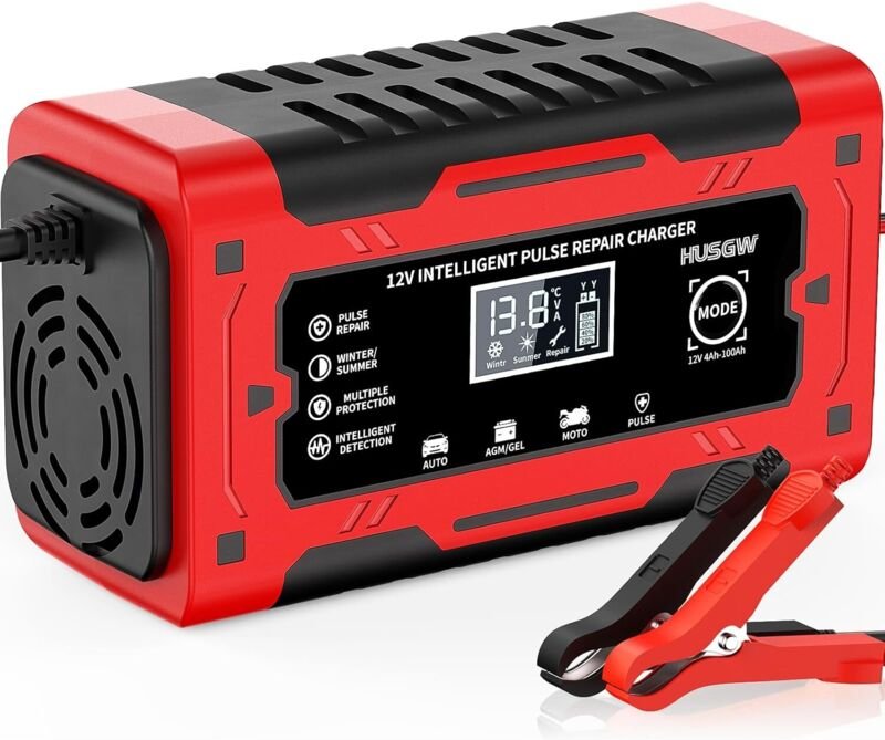 12V6A Motorrad-Batterieladegerät, Motorrad-Batterieladegerät-Wartungsgerät mit automatischer Reparaturfunktion mit LCD-D...