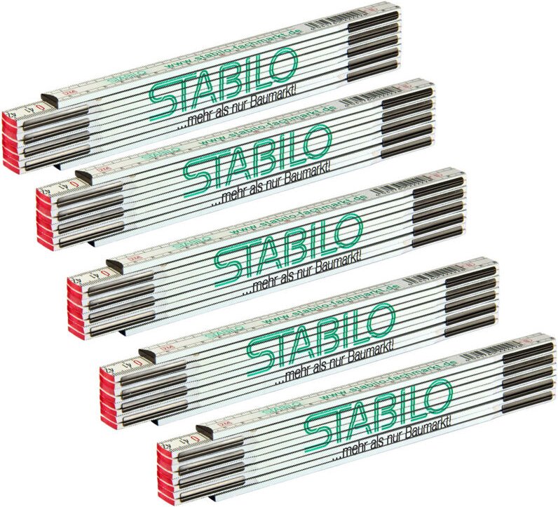 5x Meterstab Zollstock Metermaß Gliedermaßstab 2 m 200 cm Stabilo Logo weiß grün