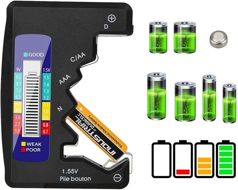 Digitaler Batterietester, universeller LCD-Batterietester für AAA/AA/C/D-Knopfzellenbatterien 1,5 V–9 V Mini-Batterien