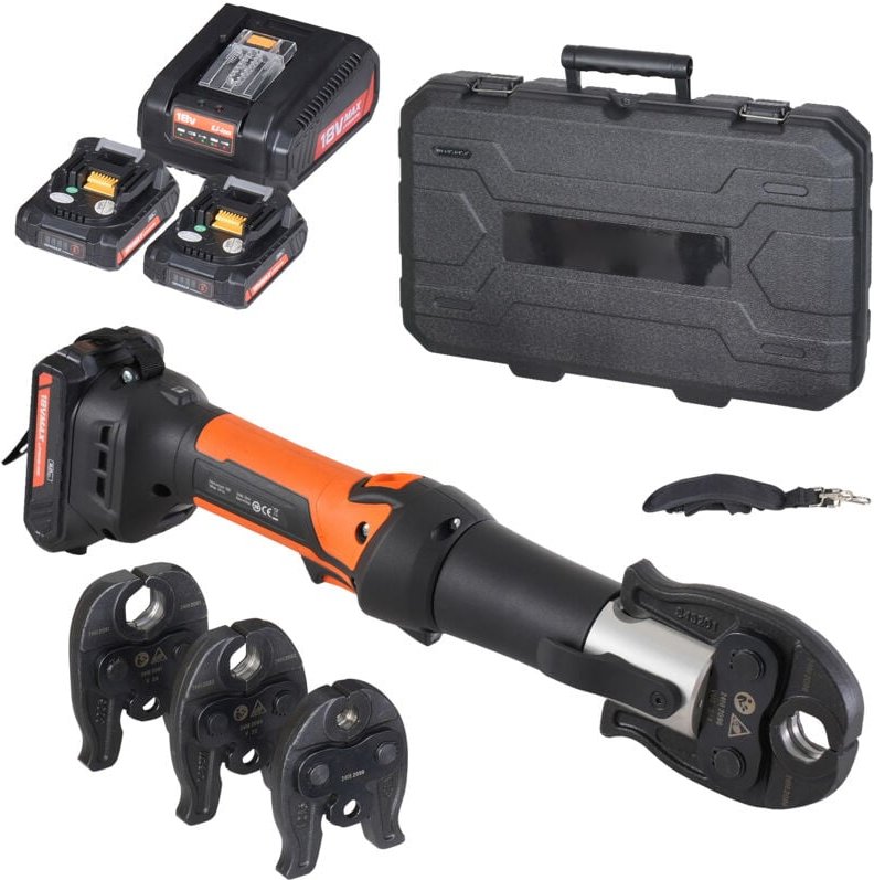 Mophorn - Presswerkzeug und Akku-Set, Elektrisches Rohr-Crimpwerkzeug, Pro-Presswerkzeug mit V15-, V22-, V28-Backen, 2 S...