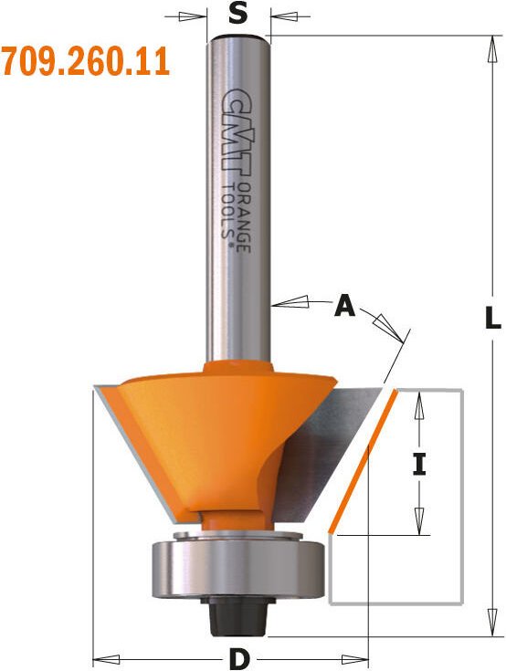 809.023.11 Hartmetall-Fasefräser 22° Mit Kugellager S=6,35 D=17,5x9,5x51 Re