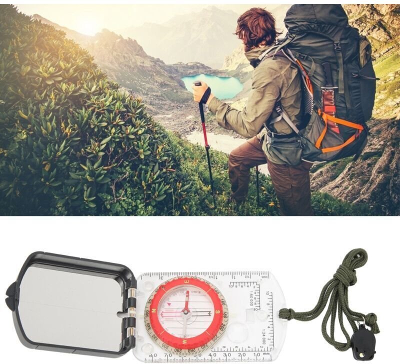 Multifunktionaler Kunststoffkompass mit Skalen, tragbarem Gradiometer, Lupe, LED-Licht, Werkzeug, DUBUNS